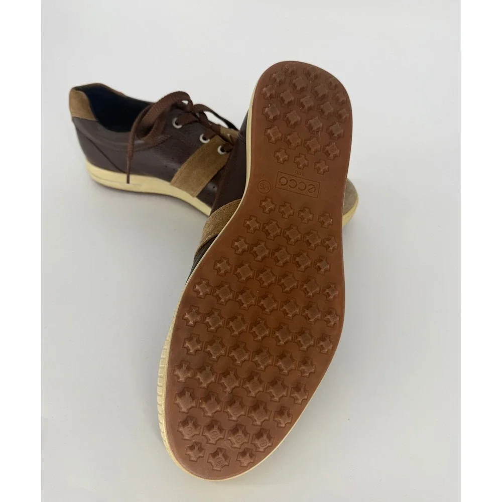 ECCO Mens Brown Leather Suede Low Top Lace Up Sneakers Studded Size 46